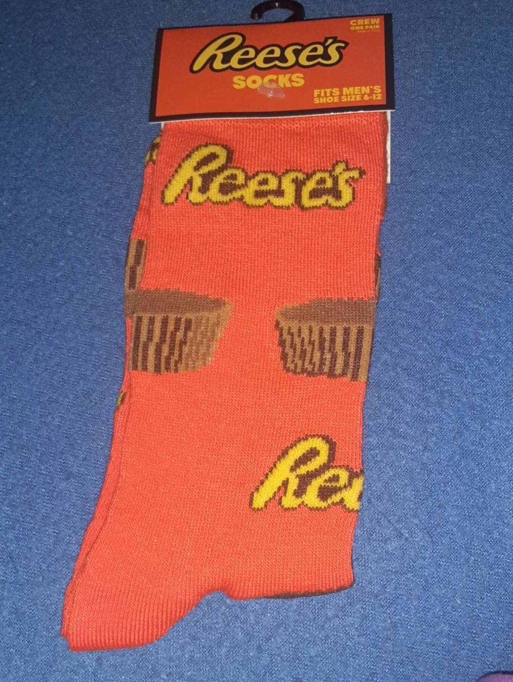 Men's Crew Socks in Orange with Peanut Butter CupMotif